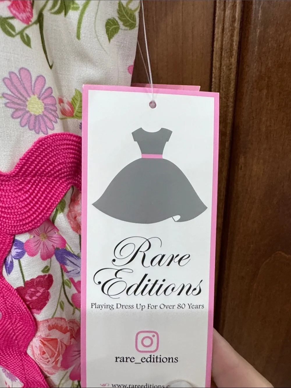 Rare Editions White Floral Maxi Dress with Pink Ric Rac Trim